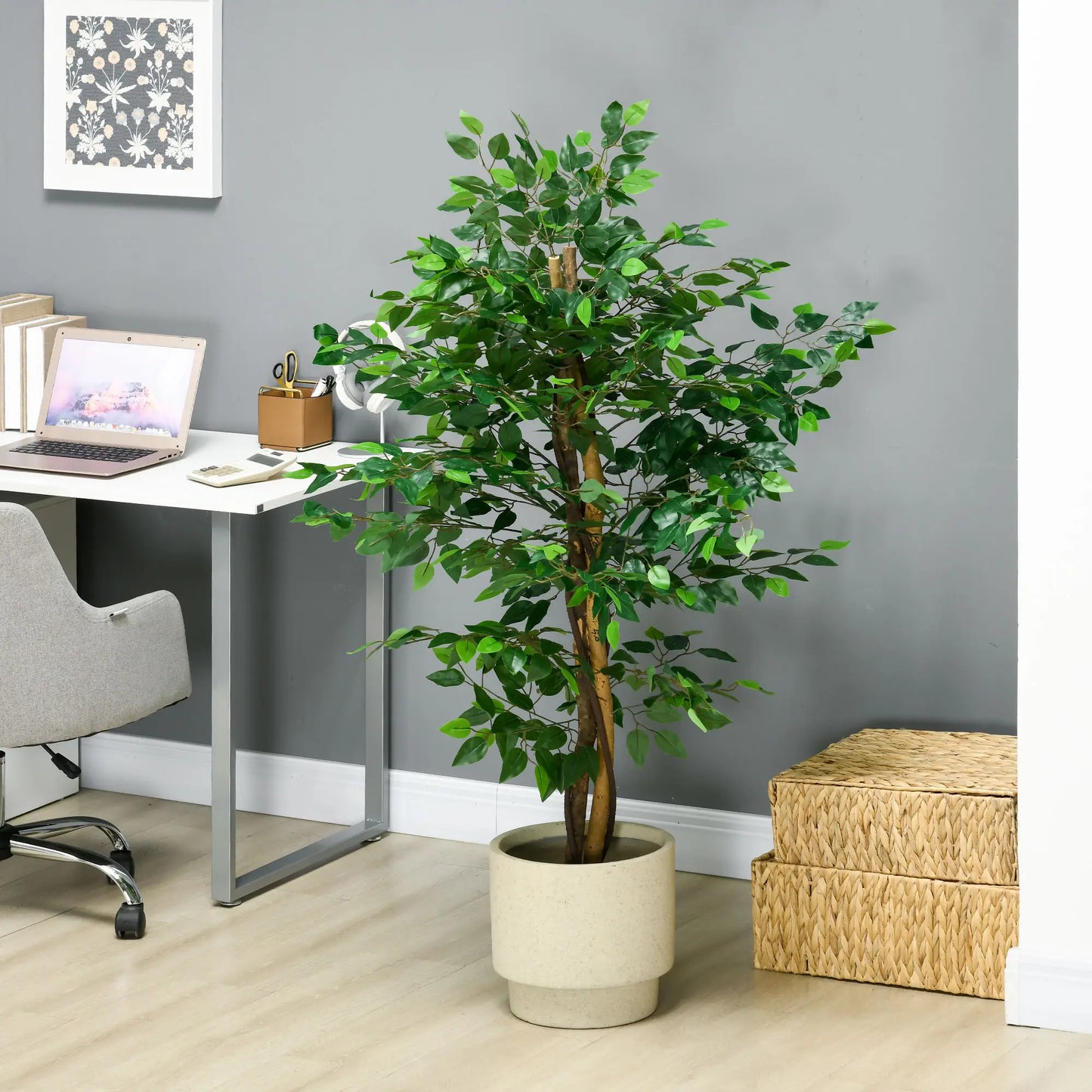 150 cm artificial ficus plant with lifelike green leaves and a sturdy pot for home or office décor.