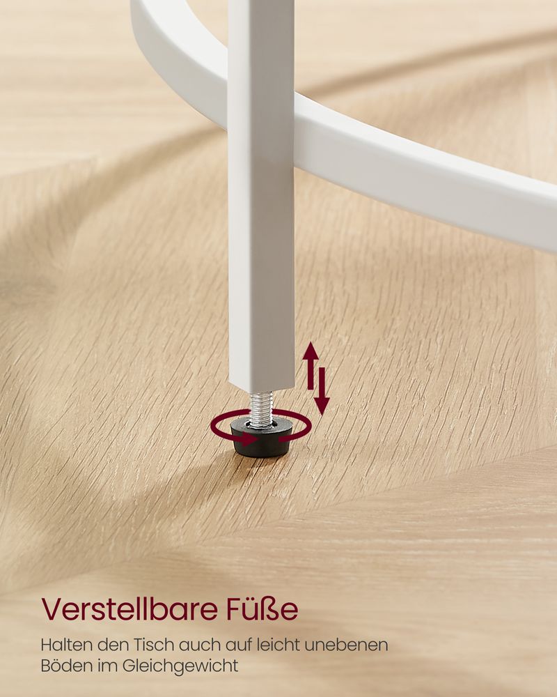 VASAGLE Modern Glass Coffee Table with a sleek pearl white frame, durable tempered glass top, and minimalist round design, offering stability, elegance, and functionality for any modern living room.