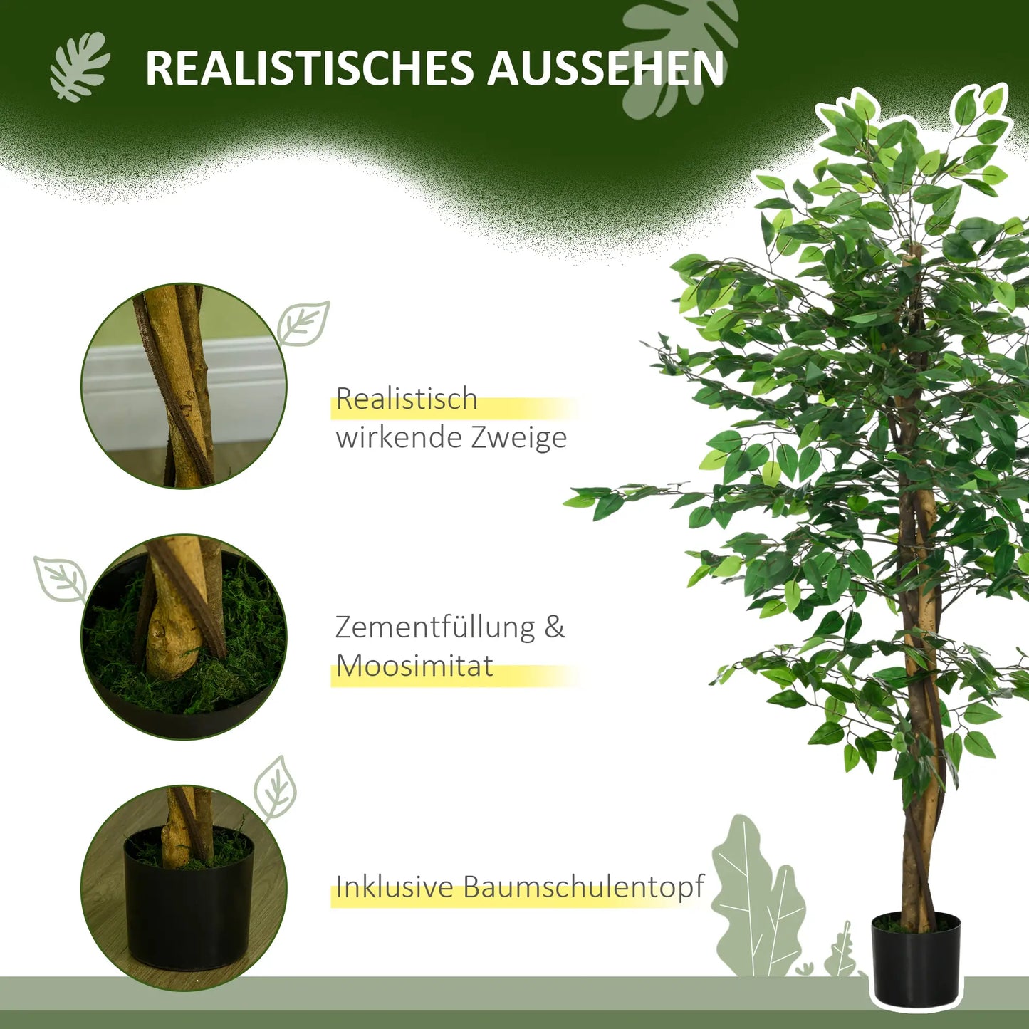 150 cm artificial ficus plant with lifelike green leaves and a sturdy pot for home or office décor.
