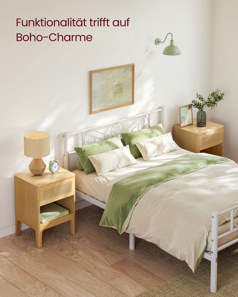 Modern Boho Chic nachtkastje met lade in rotanlook