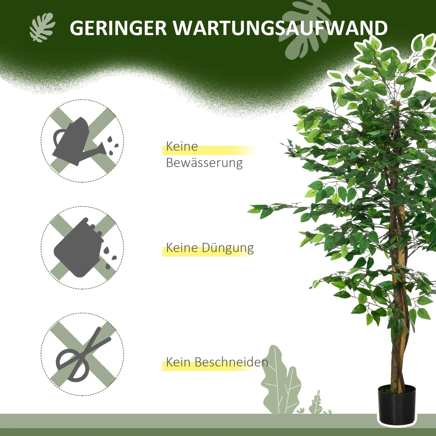 150 cm artificial ficus plant with lifelike green leaves and a sturdy pot for home or office décor.