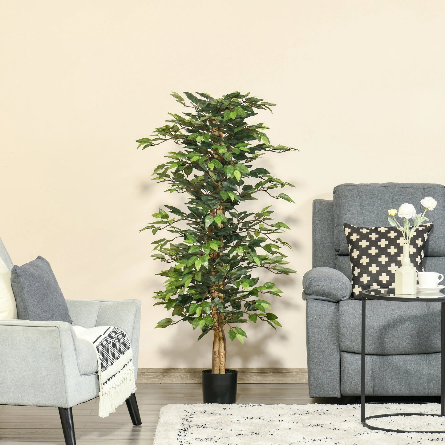 150 cm artificial ficus plant with lifelike green leaves and a sturdy pot for home or office décor.