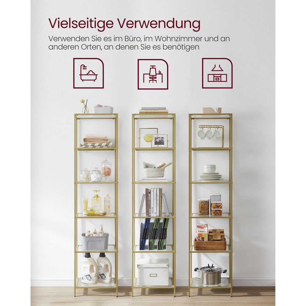 Goudkleurige glazen plank – 6-laags ruimtebesparend opbergrek