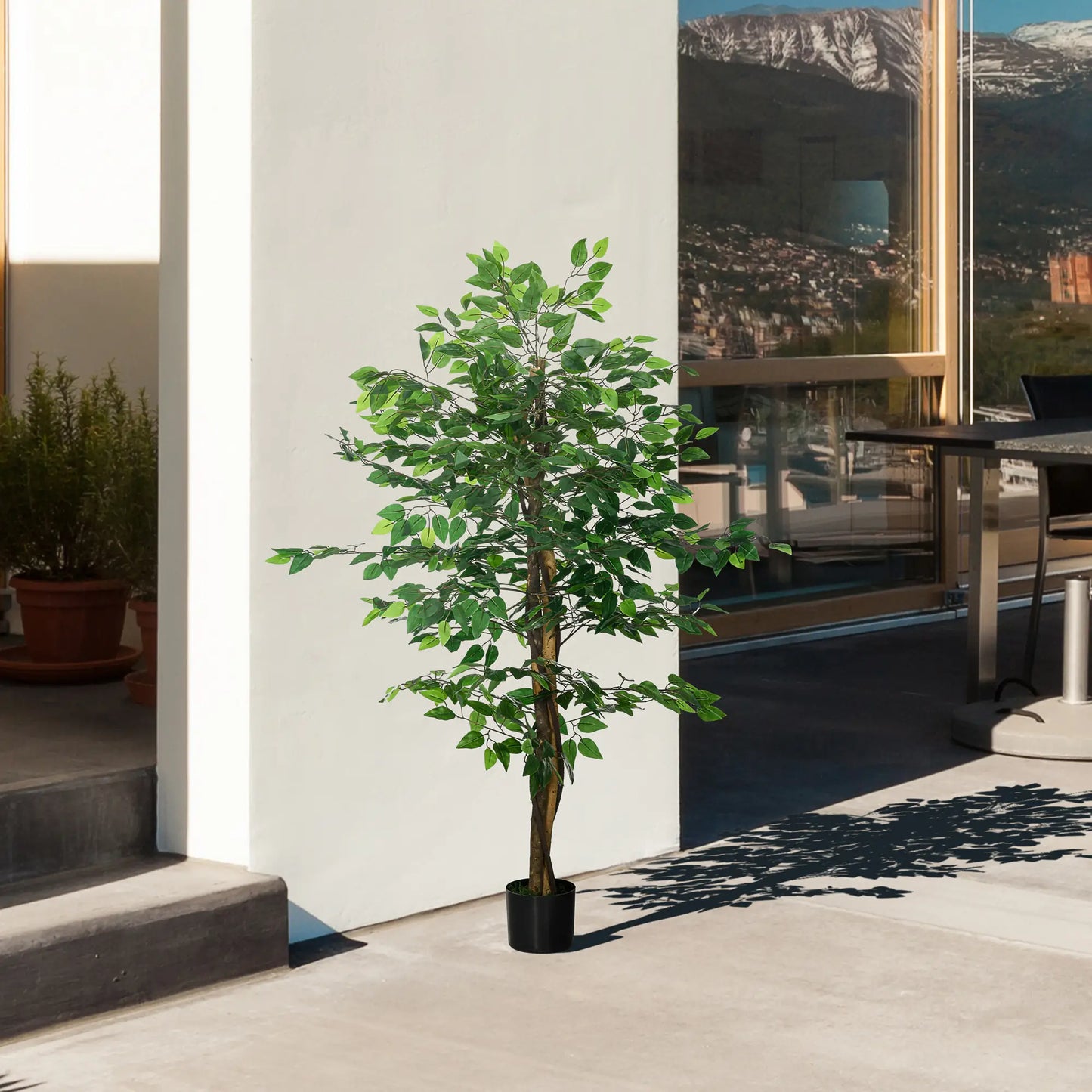 150 cm artificial ficus plant with lifelike green leaves and a sturdy pot for home or office décor.