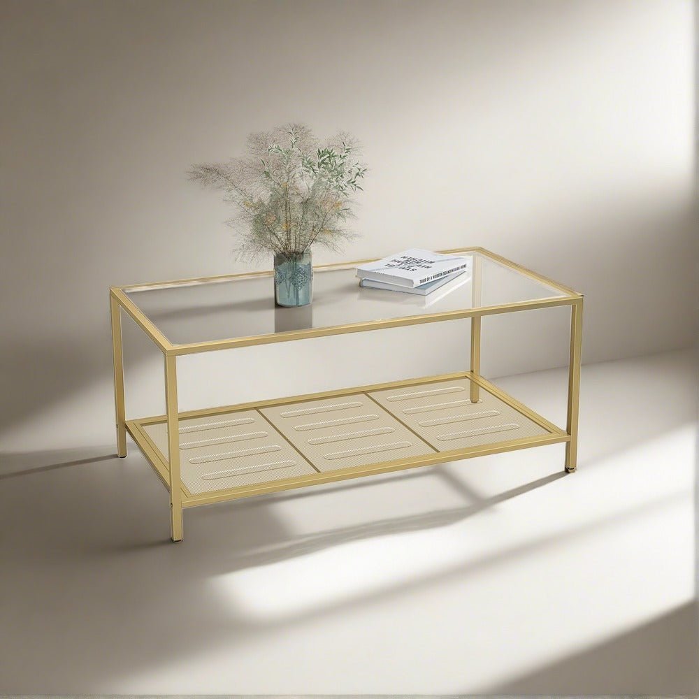 Elegant Gold-Transparent Coffee Table | Dual-Level Modern Living Room Furniture - Egyptian Queen storecoffee table