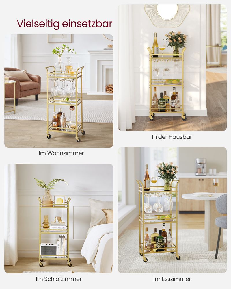 Elegant Mirrored Glass Serving Trolley with Detachable Glass Holders - Egyptian Queen storeserving trolley