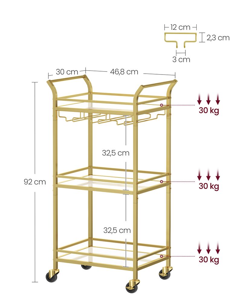 Elegant Mirrored Glass Serving Trolley with Detachable Glass Holders - Egyptian Queen storeserving trolley