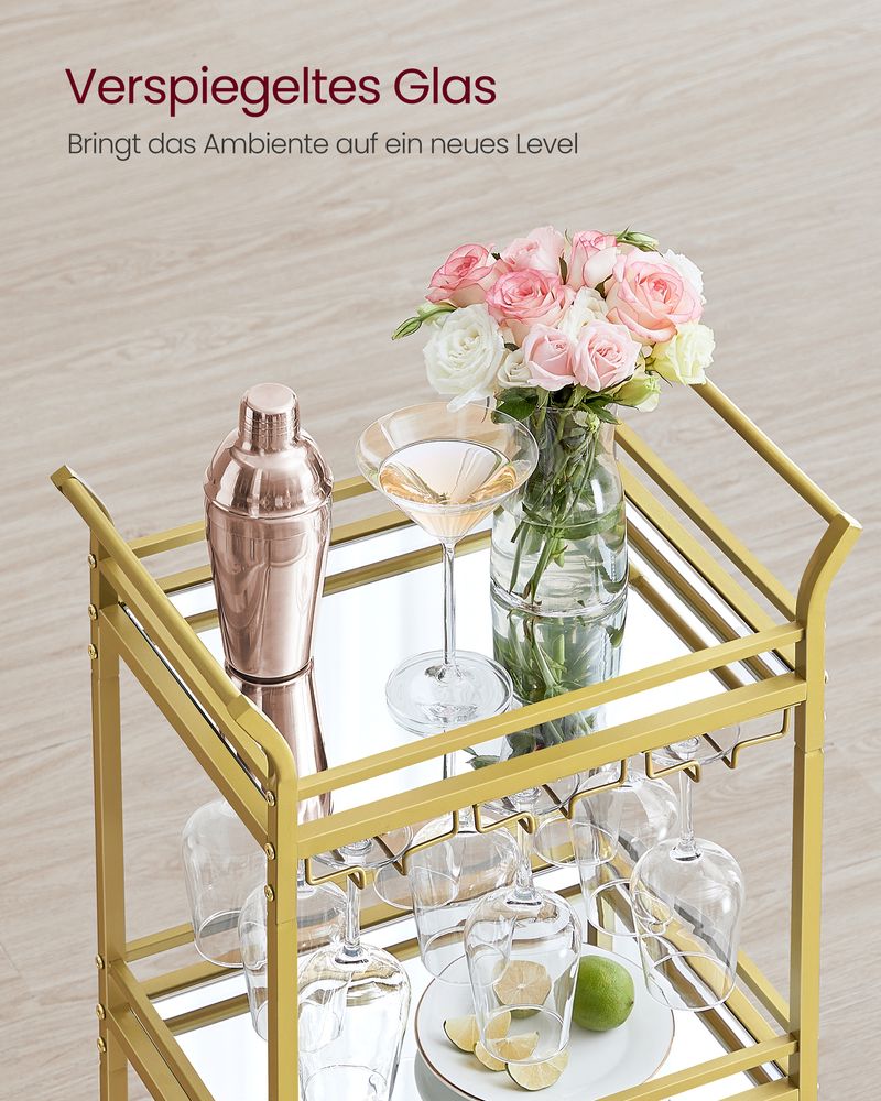Elegant Mirrored Glass Serving Trolley with Detachable Glass Holders - Egyptian Queen storeserving trolley
