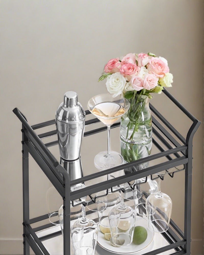 Elegant Mirrored Glass Serving Trolley with Detachable Glass Holders - Egyptian Queen storeserving trolley