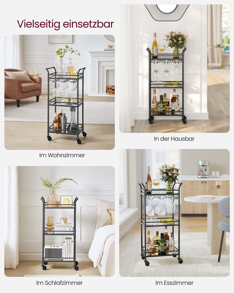 Elegant Mirrored Glass Serving Trolley with Detachable Glass Holders - Egyptian Queen storeserving trolley