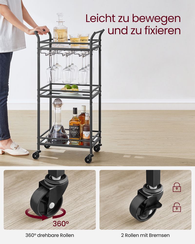 Elegant Mirrored Glass Serving Trolley with Detachable Glass Holders - Egyptian Queen storeserving trolley