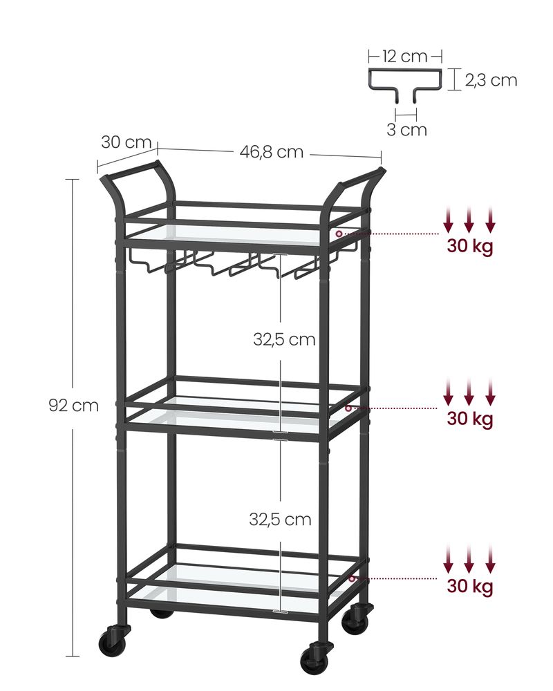 Elegant Mirrored Glass Serving Trolley with Detachable Glass Holders - Egyptian Queen storeserving trolley