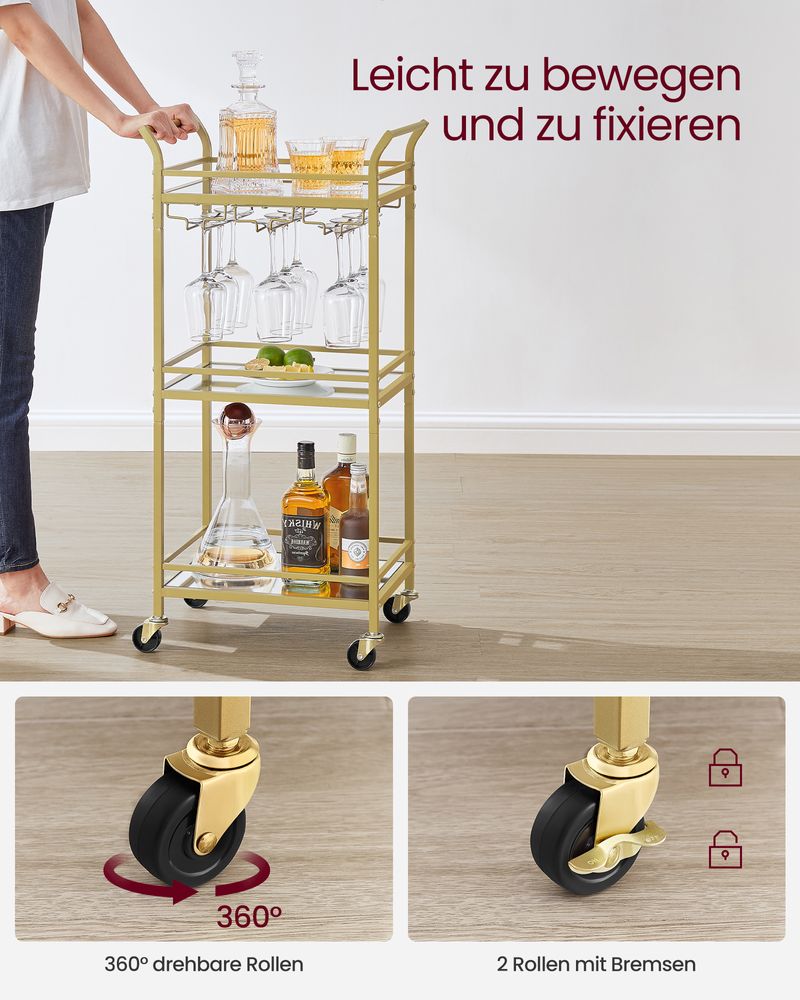 Elegant Mirrored Glass Serving Trolley with Detachable Glass Holders - Egyptian Queen storeserving trolley