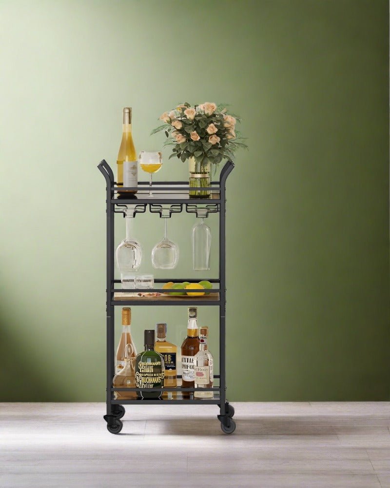 Elegant Mirrored Glass Serving Trolley with Detachable Glass Holders - Egyptian Queen storeserving trolley