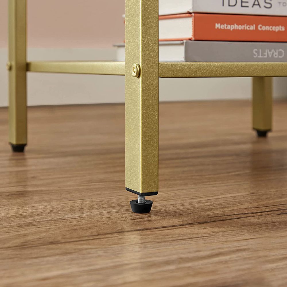 Elegant White and Gold Bedside Table with Grid Shelf - Egyptian Queen storeside table