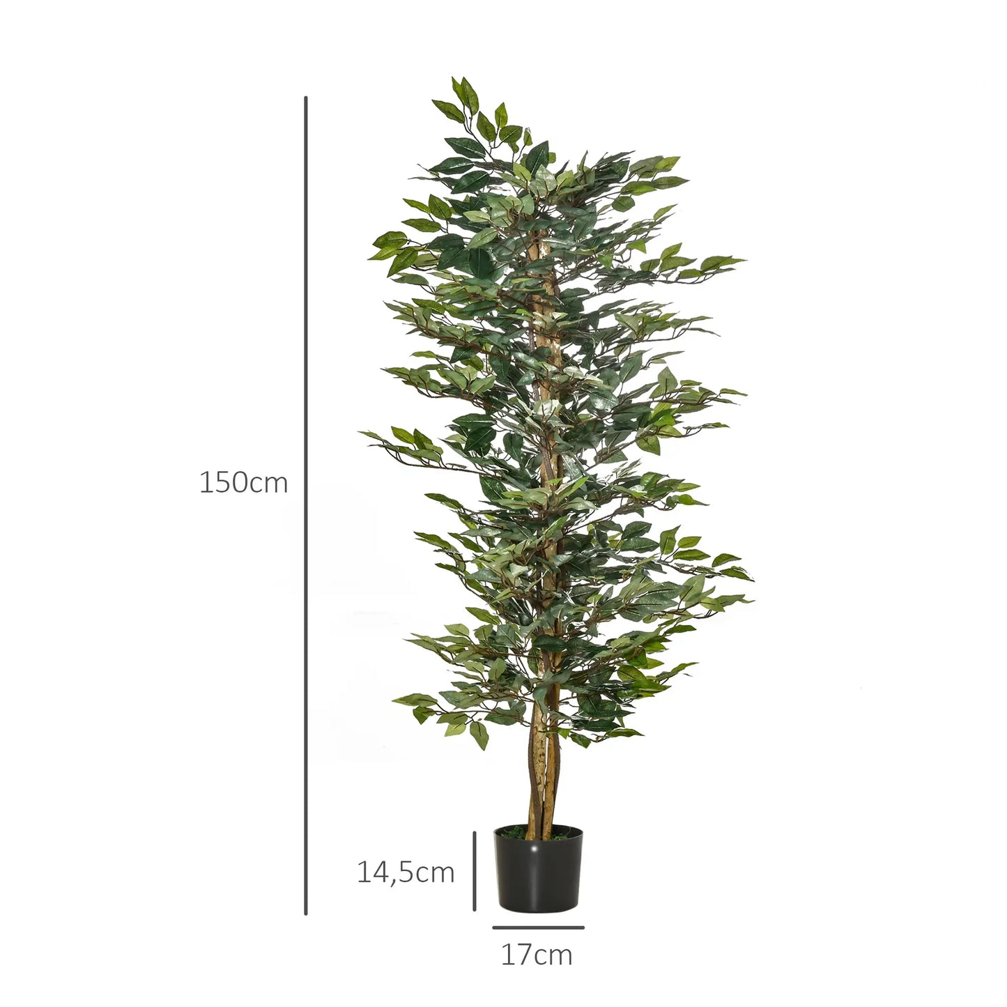 150 cm artificial ficus plant with lifelike green leaves and a sturdy pot for home or office décor.