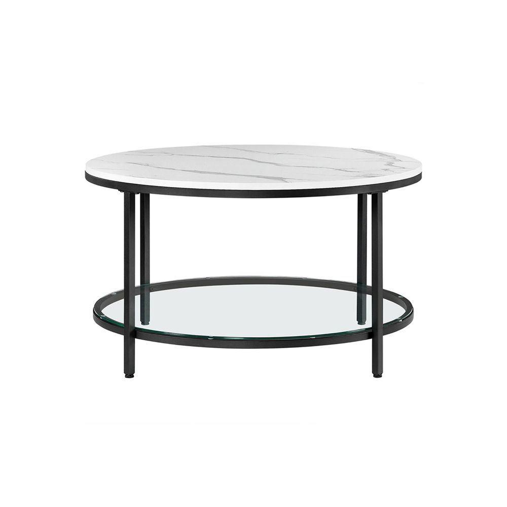 Modern Marble-Look Coffee Table with Tempered Glass Shelf - Egyptian Queen storecoffee table