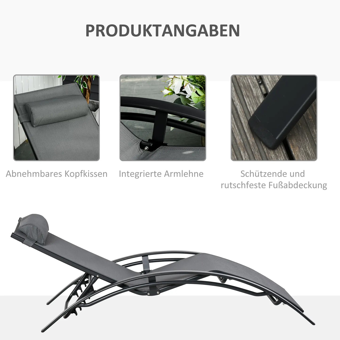 Aluminium ligstoel met verstelbare rugleuning