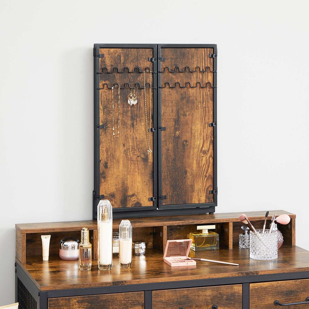 Elegant dressing table set with a tri-fold mirror, three spacious drawers, and a padded stool. Available in Brown, Oak Brown, Gray, and White, with a sturdy steel frame and ample storage options.