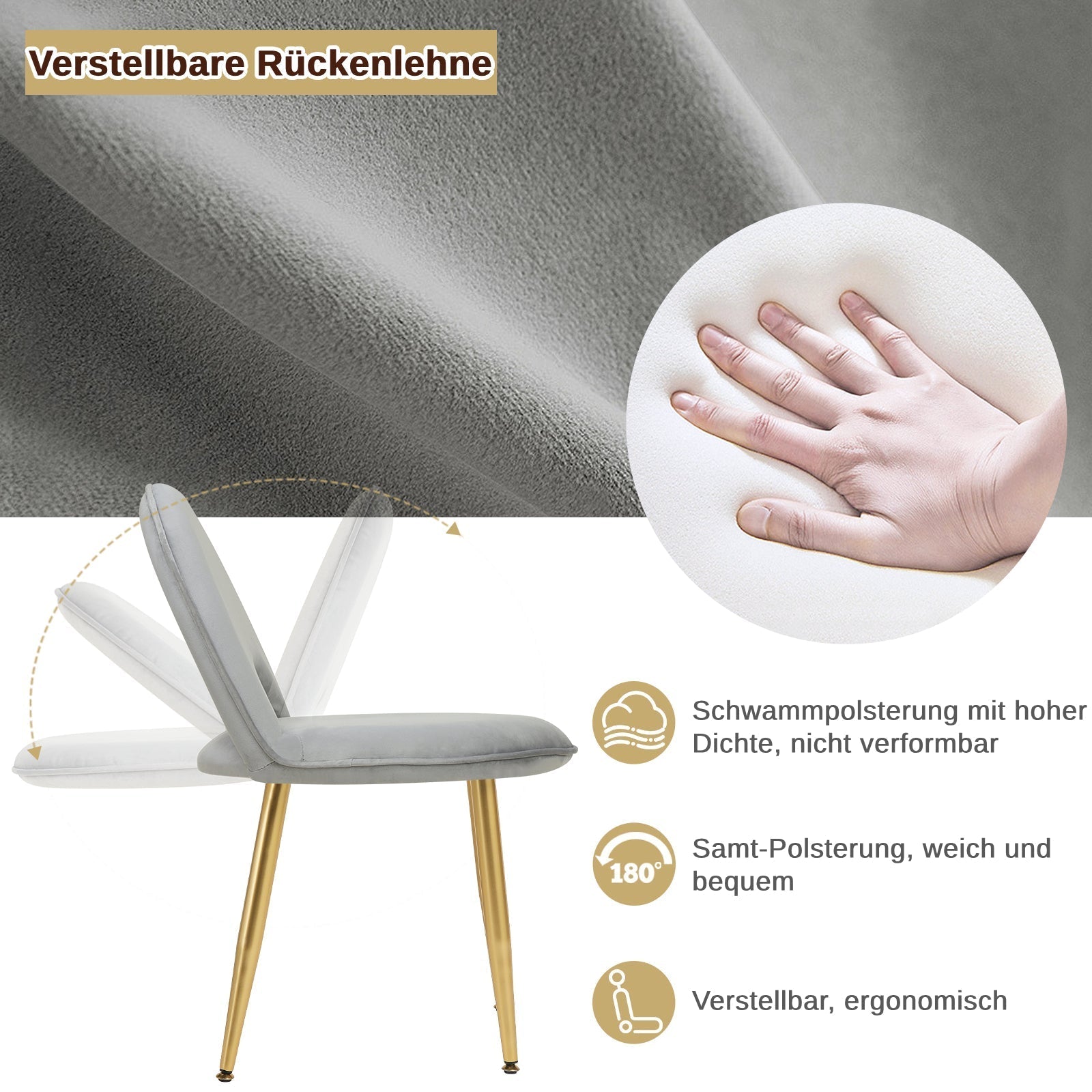 "Modern LED dressing table with velvet chair, gold accents, and ample storage, available in Gray, Cream, or Khaki – Egyptian Queen Store."