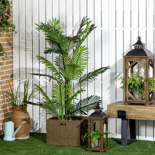 150 cm artificial Areca palm tree with 21 lifelike green leaves, set in a black planter with cement filling. Perfect for indoor or outdoor décor, maintenance-free.


