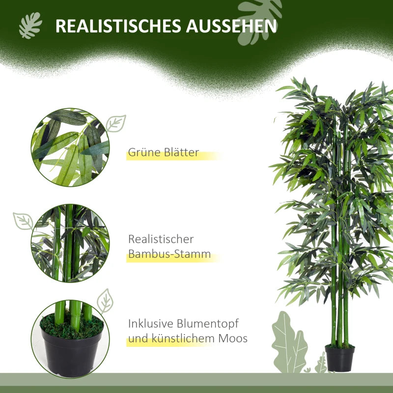180 cm artificial bamboo tree with realistic green leaves and a sturdy black pot, perfect for home, office, or outdoor use. No watering or maintenance required.