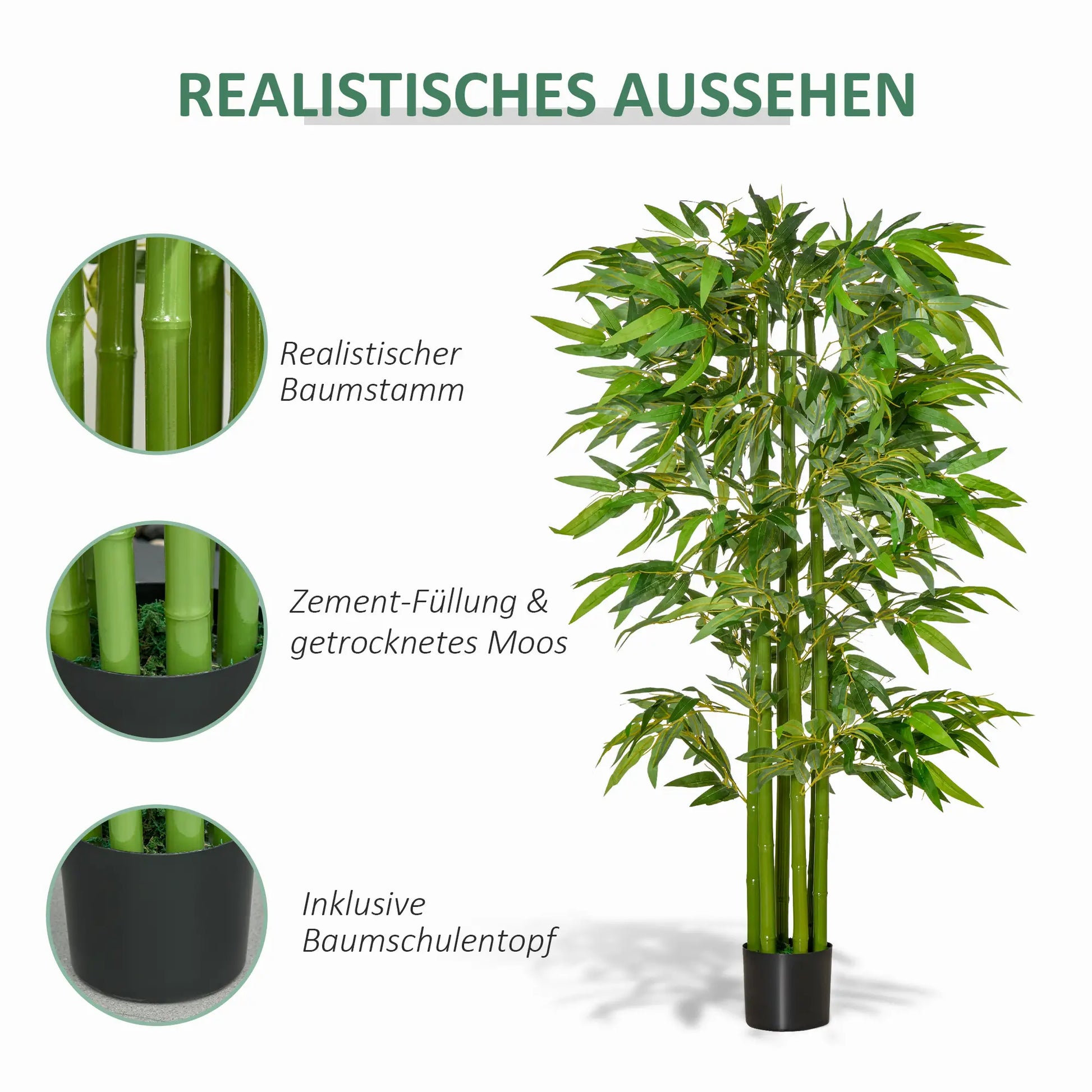 180 cm artificial bamboo tree with realistic green leaves and a sturdy black pot, perfect for home, office, or outdoor use. No watering or maintenance required.