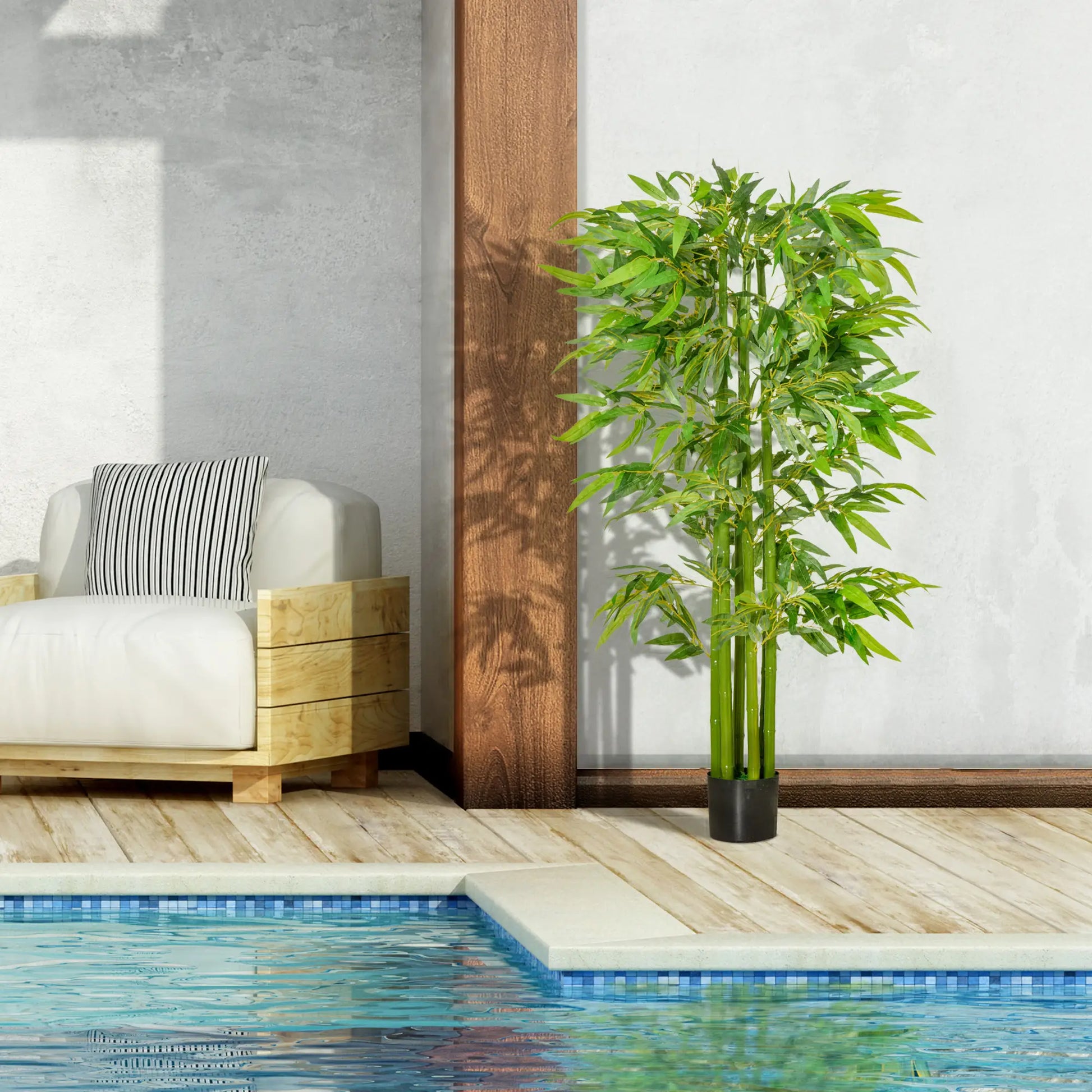 180 cm artificial bamboo tree with realistic green leaves and a sturdy black pot, perfect for home, office, or outdoor use. No watering or maintenance required.