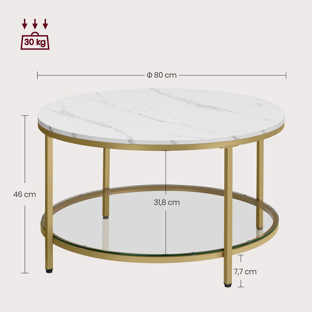 Modern gold White Marble-Style Coffee Table
