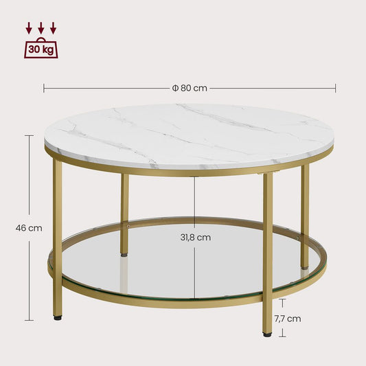 Modern gold White Marble-Style Coffee Table