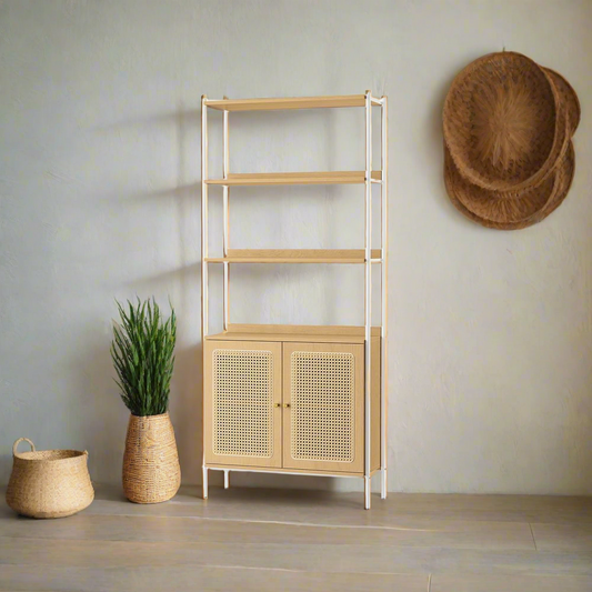 Boho Charm Rattan Shelf - Oak Beige-Pearl White