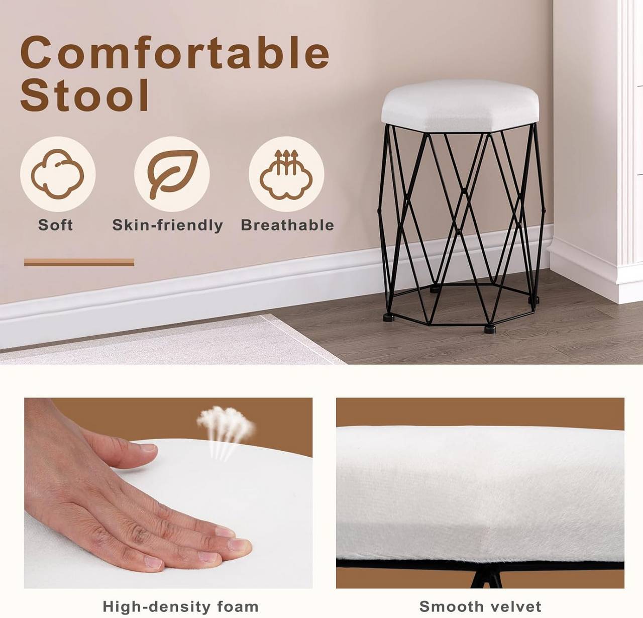 "Modern black and white dressing table with 360° dimmable LED mirror, high-gloss tabletop, large storage drawers, and a velvet-padded stool – Egyptian Queen Store."

