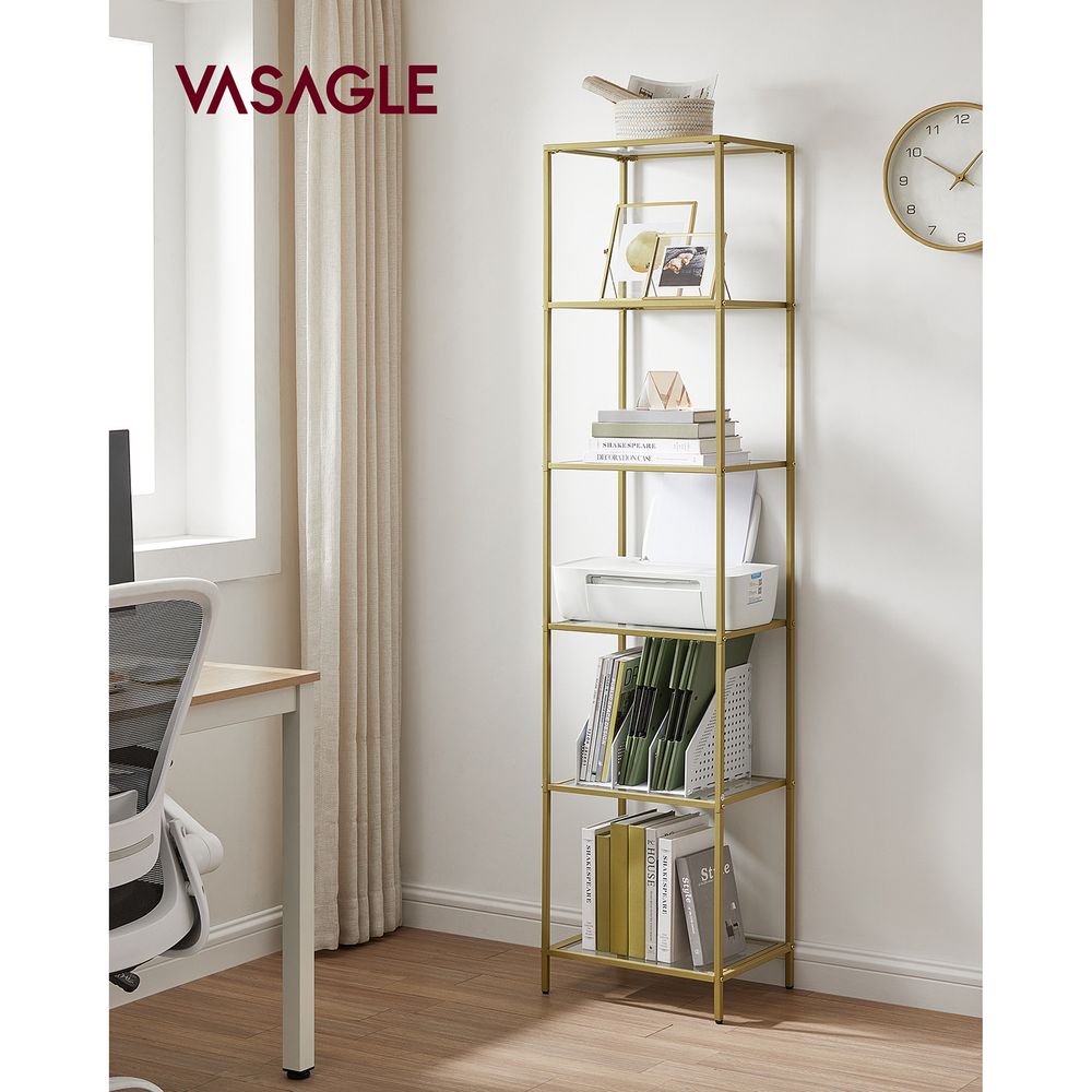 Gold Glass Shelf – 6-Tier Space-Saving Storage Rack