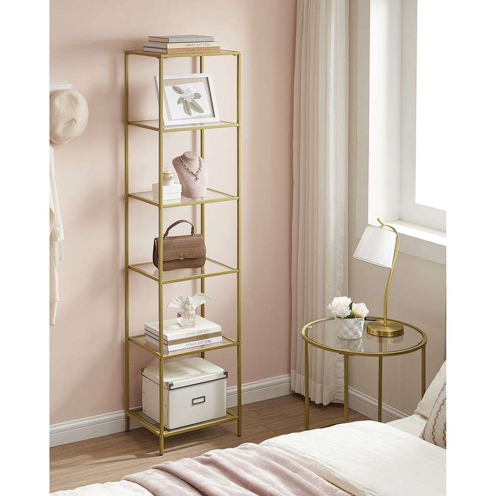 Gold Glass Shelf – 6-Tier Space-Saving Storage Rack