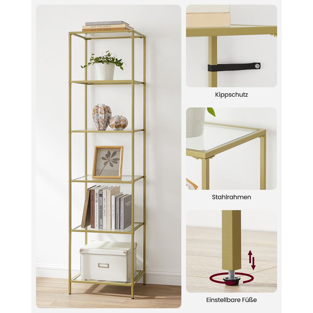 Gold Glass Shelf – 6-Tier Space-Saving Storage Rack