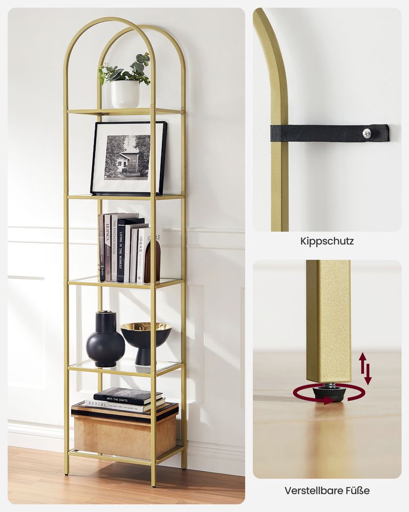Chic Gold Steel and Glass Shelf - Egyptian Queen storeBookcases & Standing Shelves