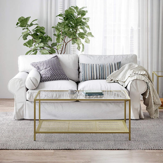 Elegant Gold-Transparent Coffee Table | Dual-Level Modern Living Room Furniture - Egyptian Queen storecoffee table