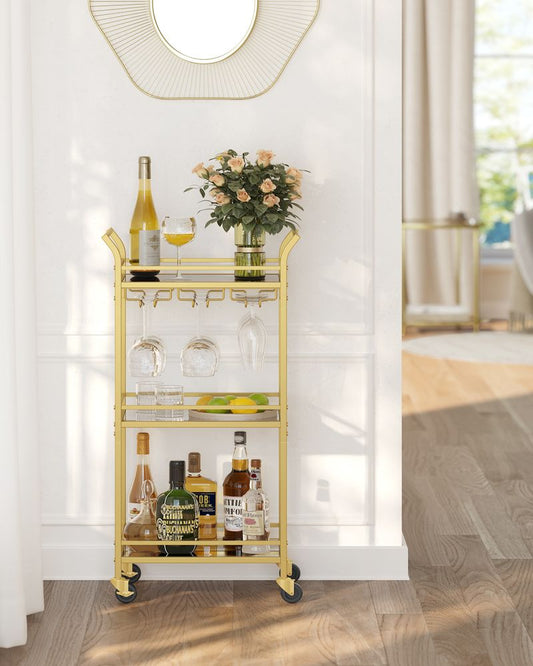 Elegant Mirrored Glass Serving Trolley with Detachable Glass Holders - Egyptian Queen storeserving trolley