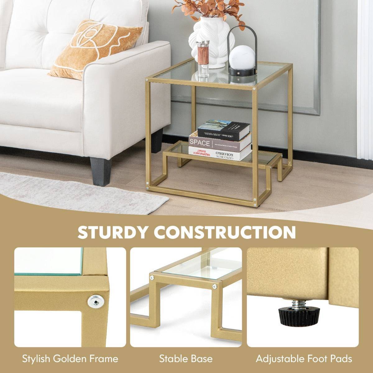 Gold Square side Table - Egyptian Queen storeside table