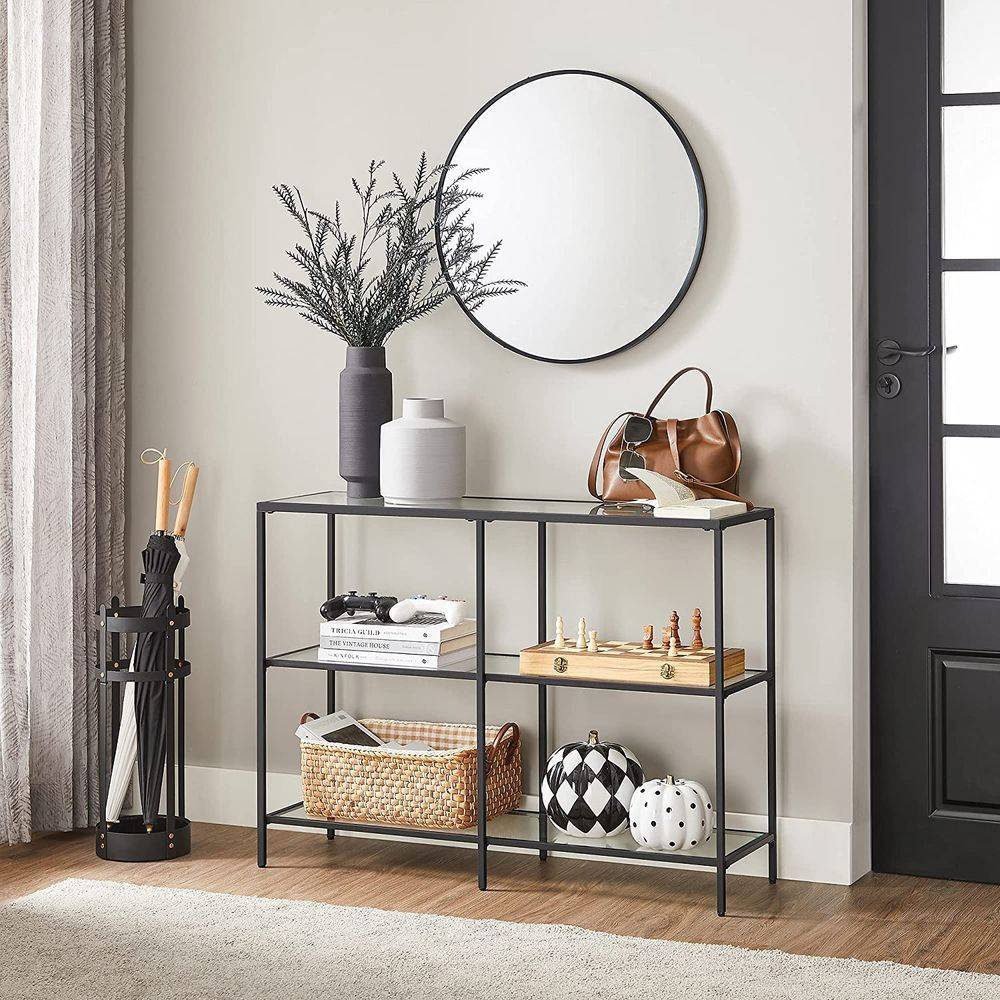 Golden 1.3m 3-Tier Tempered Glass Console Shelf – Elegant Home Storage - Egyptian Queen storeconsole table