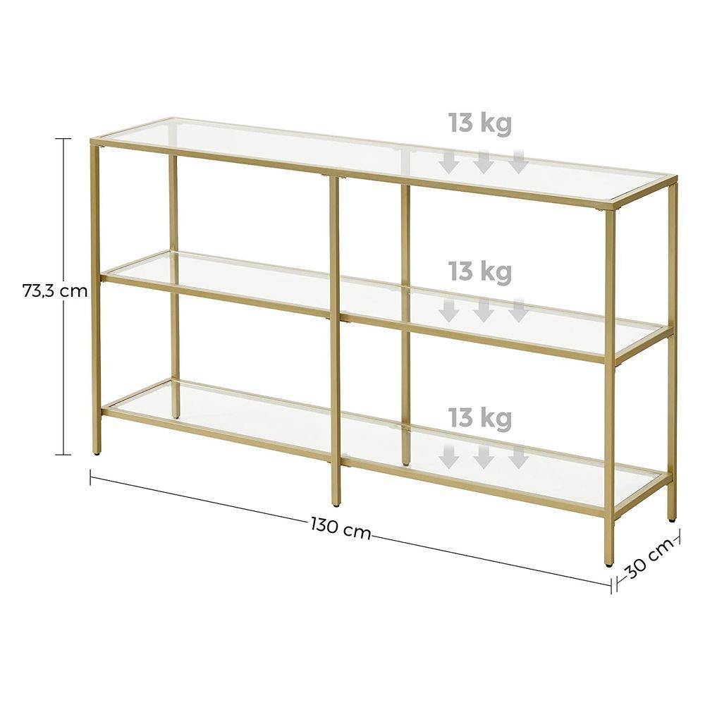 Golden 1.3m 3-Tier Tempered Glass Console Shelf – Elegant Home Storage - Egyptian Queen storeconsole table