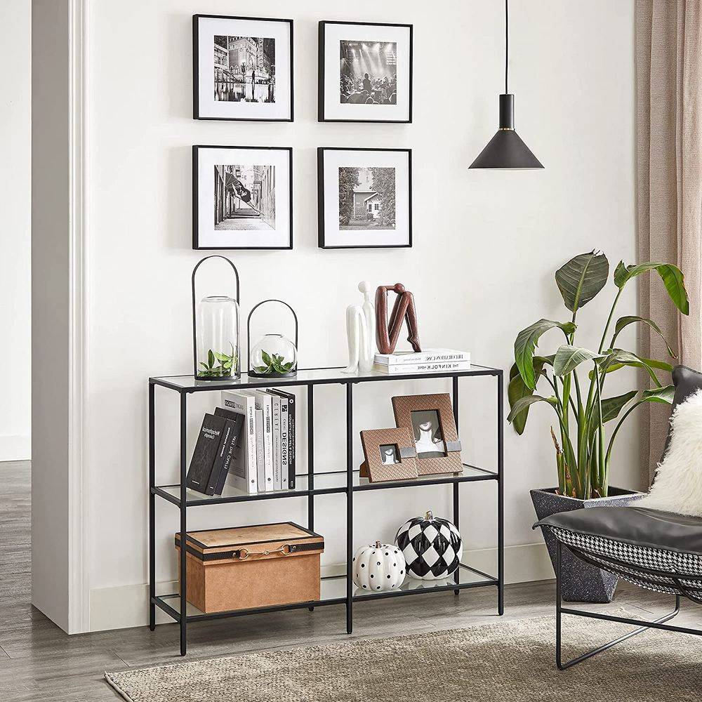Golden 1.3m 3-Tier Tempered Glass Console Shelf – Elegant Home Storage - Egyptian Queen storeconsole table