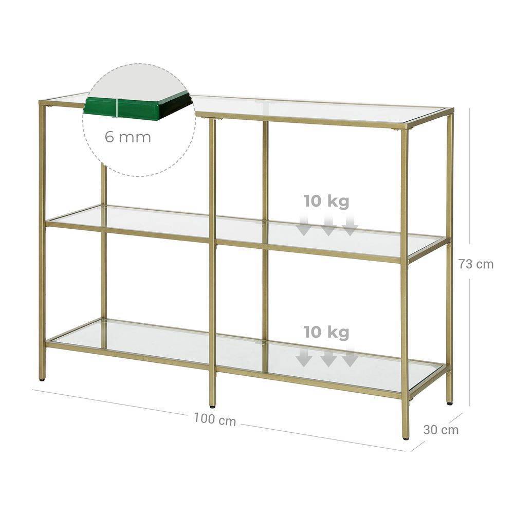 Golden 1.3m 3-Tier Tempered Glass Console Shelf – Elegant Home Storage - Egyptian Queen storeconsole table