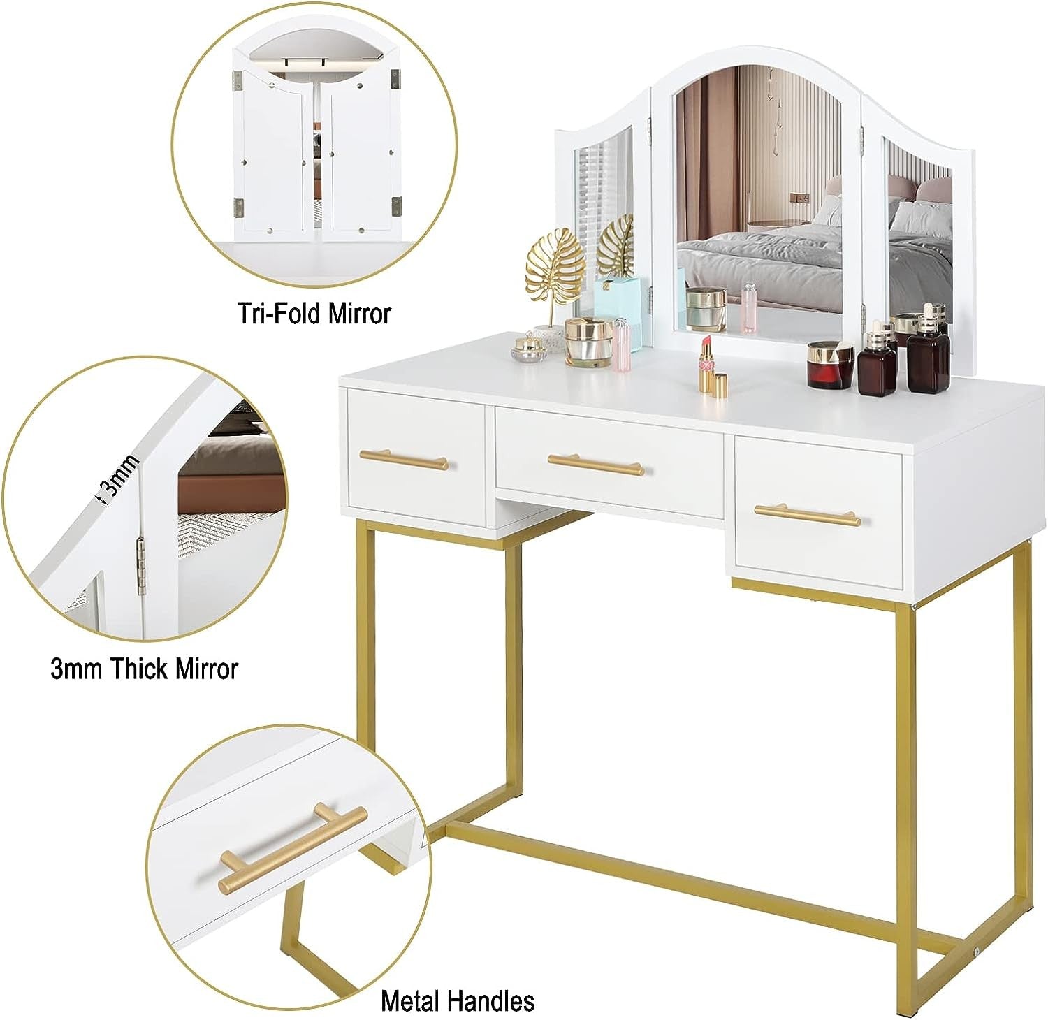 Golden Glamour Vanity makeup table - Egyptian Queen storemakeup dresser