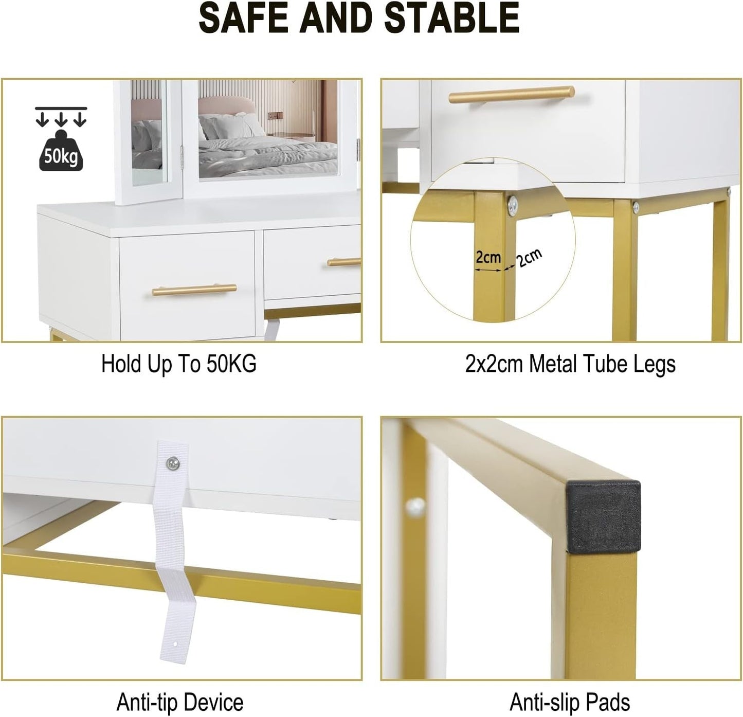 Golden Glamour Vanity makeup table - Egyptian Queen storemakeup dresser