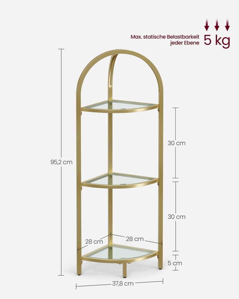 Luxury Gold Corner Shelf with Glass Shelves - Egyptian Queen storeBookcases & Standing Shelves