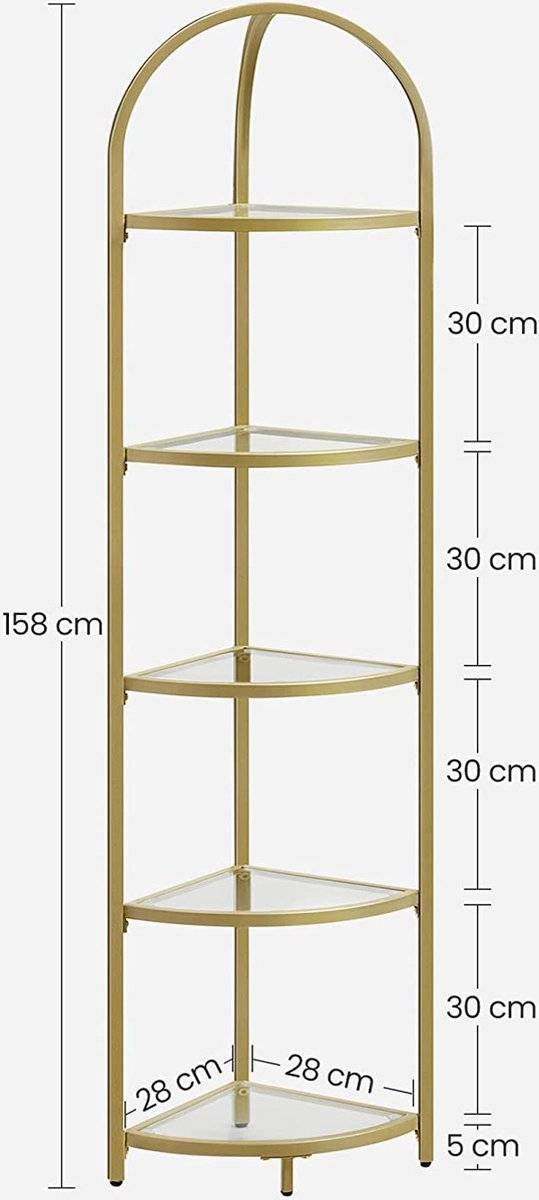 Luxury Gold Corner Shelf with Glass Shelves - Egyptian Queen storeBookcases & Standing Shelves