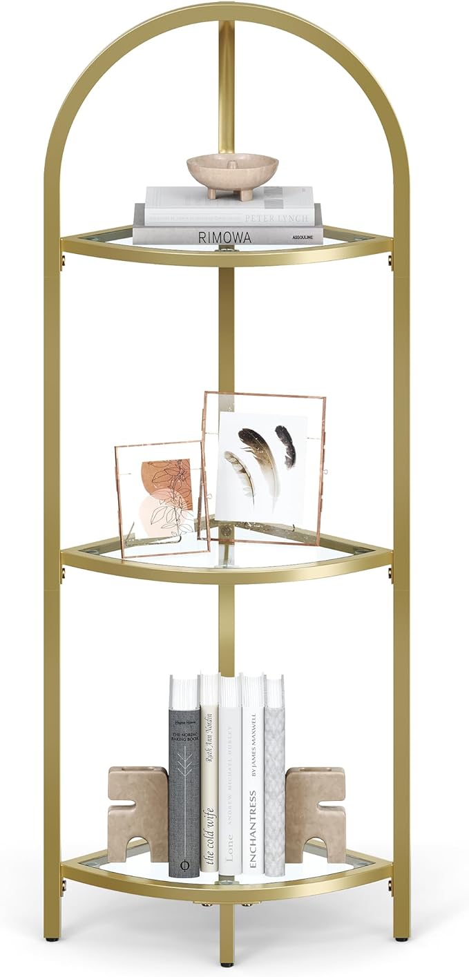 Luxury Gold Corner Shelf with Glass Shelves - Egyptian Queen storeBookcases & Standing Shelves