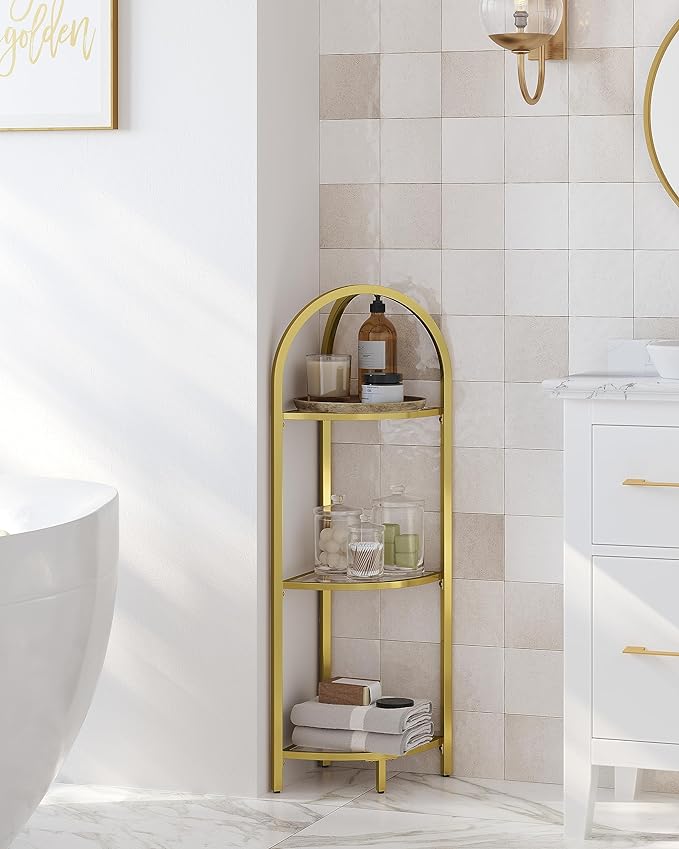 Luxury Gold Corner Shelf with Glass Shelves - Egyptian Queen storeBookcases & Standing Shelves