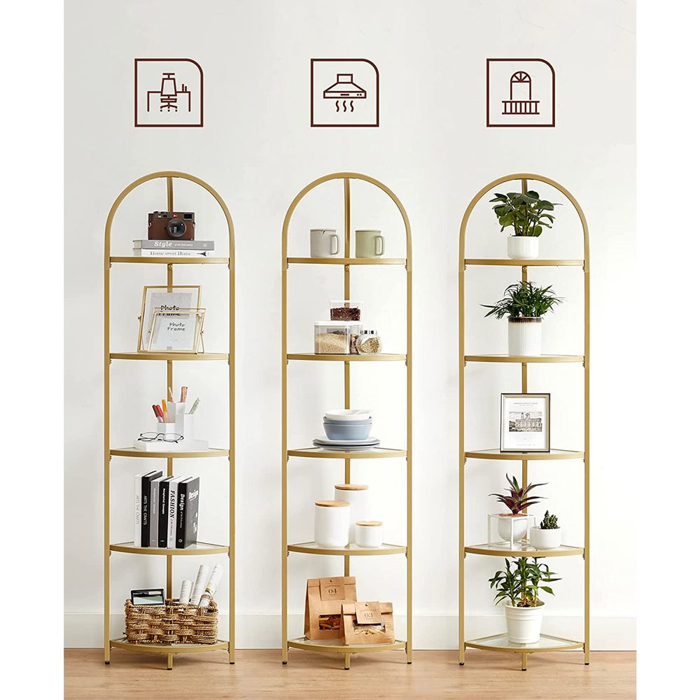 Luxury Gold Corner Shelf with Glass Shelves - Egyptian Queen storeBookcases & Standing Shelves